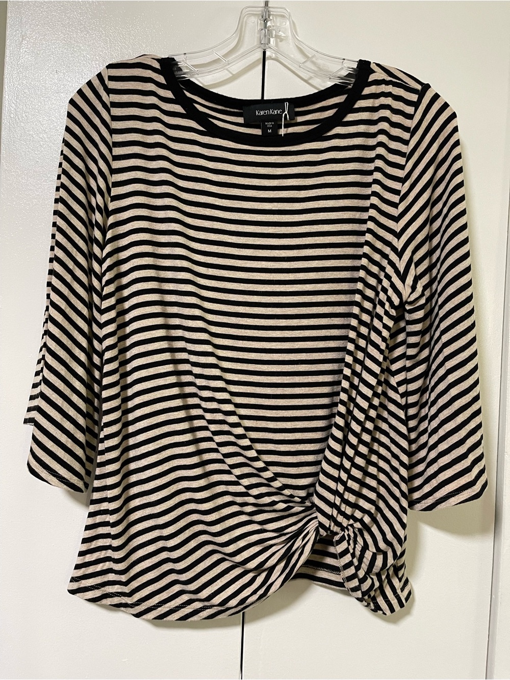 Karen Kane Striped Belled 3/4 Sleeve Top - Black and Cream